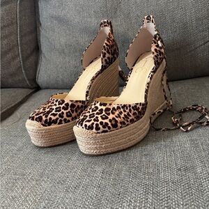 Jessica Simpson Weyla Lace Up Wedges Cheetah Print Woman’s Sz 10